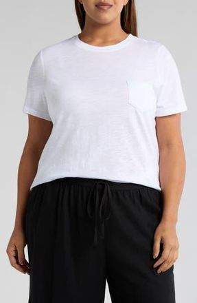 Caslon Crewneck Slub Jersey Pocket T-Shirt in White at Nordstrom Rack, Size 1X