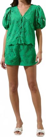 Sugarlips Friona Eyelet Taliya Drawstring Shorts In Kelly-Green