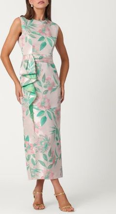 Shoshanna Midnight Blushing Meadow Floral Jacquard Silvia Dress in Blush/kelly Green at Nordstrom, Size 8