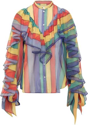 Rochas Gestreept blouse met ruches - Dames - Blouses - Veelkleurig - M - Polyester - Overhemden