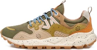 Flower Mountain Multi-layered Olive Green Sneakers with Suede Overlays