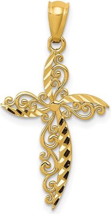 Diamond2Deal 14k Yellow Gold Scroll Design Cross Shape Charm Pendant