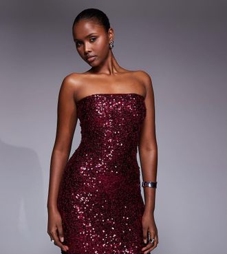KAIIA Esclusiva Kaiia - Vestito corto a fascia in paillettes bordeaux-Rosso