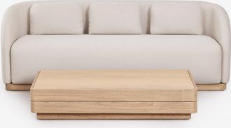 Sklum Conjunto De Sal&oacute;n Con Sof&aacute; De 3 Plazas Y Mesa De Centro Rectangular 130x75 Cm En Madera De Acacia Verona Sklum