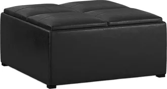Simpli Home Avalon 35In Contemporary Square Coffee Table Storage Ottoman