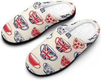 Generic British Flag Teacups Cotton Slippers for Women Indoor Outdoor Slipper Slip-On Memory Foam Home Shoes