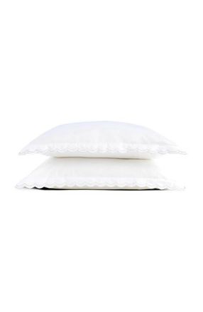 Christy Scallop Edge Luxury Cotton Sateen Oxford Style Pillow Sham Pairs in White at Nordstrom, Size Standard