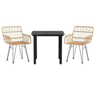 Berkfield Home Beautiful 3 Piece Garden Dining Set Poly Rattan in Light Brown