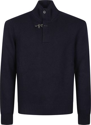Fay Ribbed High Collar Buttoned Virgin Wool Turtleneck Sweater