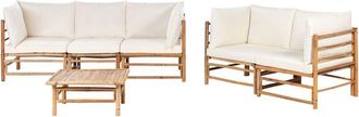 Beliani Garden Lounge Set with Table 5 Seater CERRETO Bamboo Wood Off-White