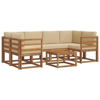 vidaXL Conjunto De Sof&aacute;s De Exterior Con Coj&iacute;n 7 Pcs Natural Y Beige Vidaxl