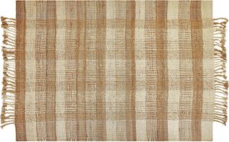 Beliani Alfombra De Yute Beige Arena Natural 140 X 200 Cm A Mano Geom&eacute;trico Borlas Berissa