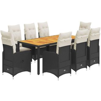 vidaXL Set De Mesa Y Sillas De Jard&iacute;n 9 Pzas Y Cojines Rat&aacute;n Pe Negro Vidaxl