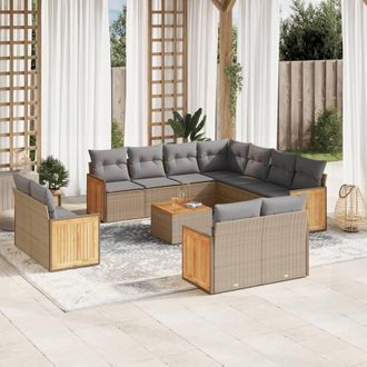 vidaXL Set De Sof&aacute;s De Jard&iacute;n 12 Pzas Y Cojines Rat&aacute;n Sint&eacute;tico Marr&oacute;n Vidaxl