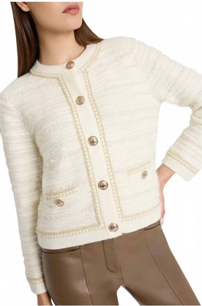 Milly Metallic Textured Knit Jacket In Ecru