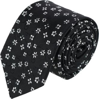 Trafalgar Store Big & Tall Tudor Daisy and Vine Silk Business Necktie in Black at Nordstrom