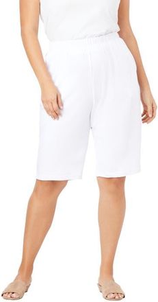 Roaman's Plus Size Soft Knit Pull On Bermuda Short in White at Nordstrom, Size Small