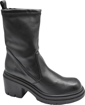 Janet & Janet Zwarte platte Hoge Laarzen voor vrouwen - Dames - Hoge Laarzen - Zwart - 36 EU - Schoenen