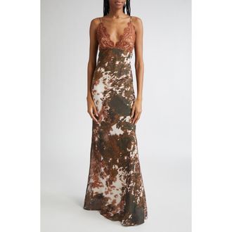 L'agence Susanna Lace Bust Silk Slipdress in Multi Cow Print at Nordstrom Rack, Size 12