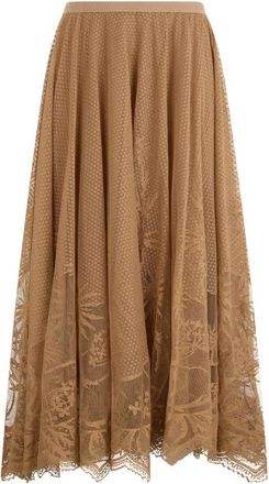 Fabiana Filippi Natuurlijke Bloemige Kant Midi Rok - Dames - Maxi Rokken - Beige - S - Katoen - Rokken