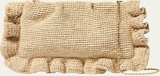 Loeffler Randall Mavis Ruffle-Trim Raffia Clutch Bag