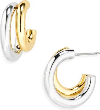 Shashi Two-Tone Double Hoop Earrings in Gold/silver at Nordstrom