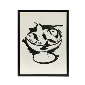 Artery8 Bowl of Fruit Still Life Sketch Hartley Black Framed Canvas Wall Art in White | Size: W24 x H32