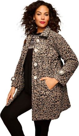 Roaman's Plus Size Button Up Fleece Jacket in Khaki Graphic Spots at Nordstrom, Size 1X