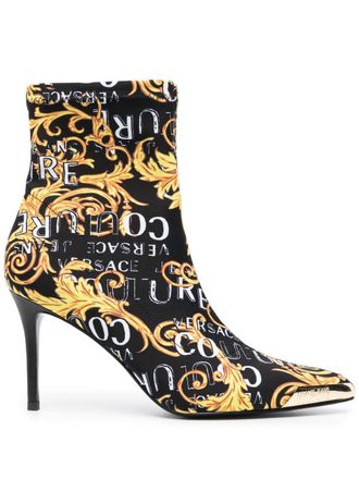 Versace Jeans Couture Scarlett 85mm Logo Brush Couture-print boots - women - Polyester/Polyurethane/Polyurethane - 36.5 - Black