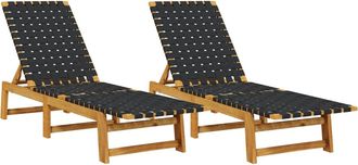 vidaXL Tumbonas 2 Unidades Madera Maciza De Acacia Y Tela Negro Vidaxl