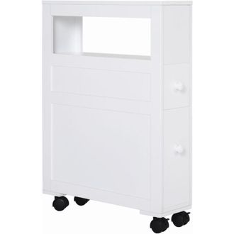 HOMCOM Mobiletto Armadietto da Bagno in Legno Bianco con 2 Casssetti