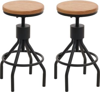Hhg Hhg - Juego De 2 Taburetes De Bar 962, Taburete De Bar, Reposapi&eacute;s Giratorio Regulable En Altura Metal Industrial Madera Maciza, Naturaleza