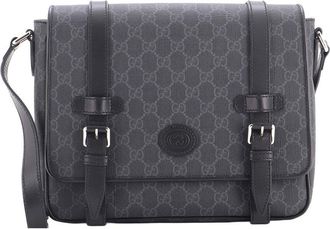 Gucci Black Gg Coated Canvas & Leather Interlocking G Patch Messenger Bag Medium (Authentic Pre-Loved)
