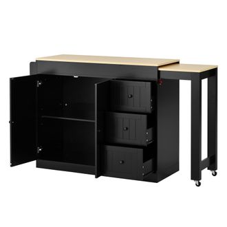 STILVORA Carro De Cocina Con 3 Cajones, Estante Para Especias, Encimera Extensible Y Ruedas, En Mdf, 112-186.8 X 45 X 93 Cm, Negro