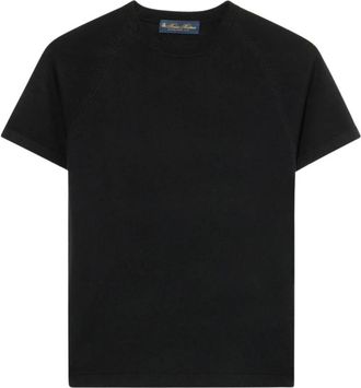 Brooks Brothers Kortmouw Merino Wollen Trui met Ronde Hals - Dames - T-shirts - Zwart - L - Wol - Tops