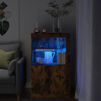 vidaXL Aparador Con Luces Led Madera De Ingenier&iacute;a Roble Ahumado Vidaxl
