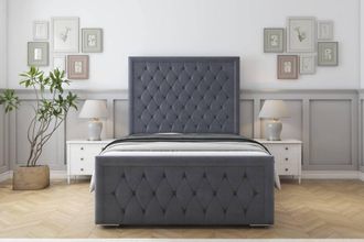 Sloomy Monroe Plush Frame-Mattress - 50 Upholstered Headboard in Dark Grey | Size: Super King