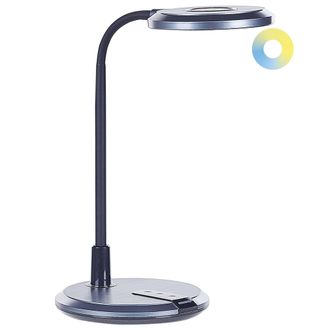 Beliani L&aacute;mpara De Oficina Led Negro Plateado 43 Cm Sint&eacute;tico Brazo Ajustable Columba