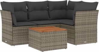 vidaXL Juego De Sof&aacute;s Jard&iacute;n Con Cojines 5 Pzas Rat&aacute;n Sint&eacute;tico Gris Vidaxl