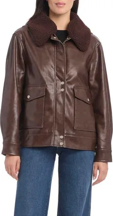 Sanctuary Faux Leather Bomber Jacket in Distressed Mocha at Nordstrom, Size X-Large