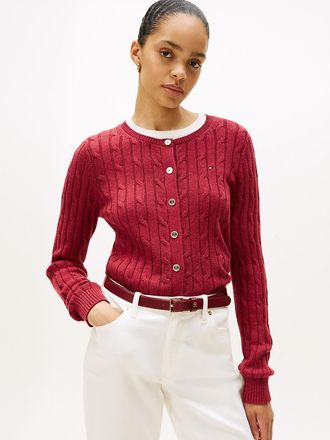 Tommy Hilfiger Womens Cable Knit Cardigan - Red - XXS