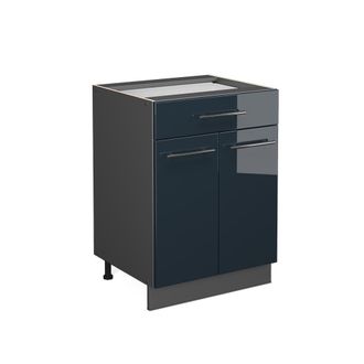 Vicco Mueble Bajo De Cocina Fame-line, Azul Oscuro Alto Brillo, 60 Cm Con Caj&oacute;n, Et Antracita Vicco