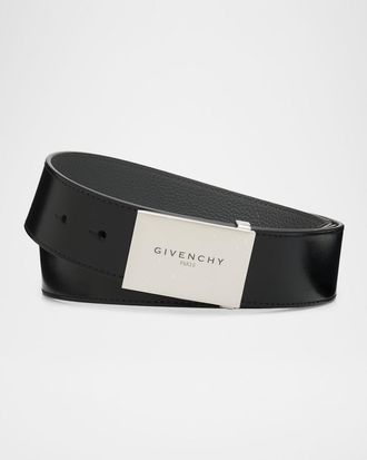 Givenchy Men & apos;s Metal Plaque-Buckle Leather Belt