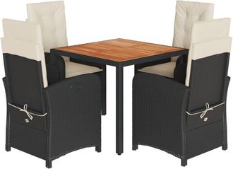 vidaXL Set De Muebles Jard&iacute;n 5 Pzas Con Cojines Rat&aacute;n Sint&eacute;tico Negro Vidaxl