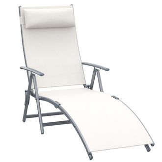 OUTSUNNY Sun Lounger Recliner Foldable 7 Levels Texteline Cream White | TJ Hughes