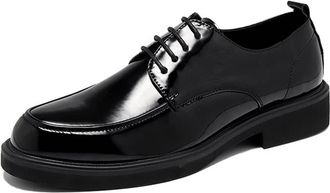 Generic Dress Oxford Shoes for Men Lace Up Apron Toe Round Toe Shiny Derby Shoes Vegan Leather Rubber Sole Block Heel Non Slip Resistant Prom(6.5 UK) Black