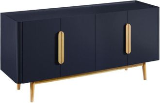 Vente-Unique Credenza con 4 ante in MDF e Legno di hevea Blu e Naturale chiaro - DUNELON
