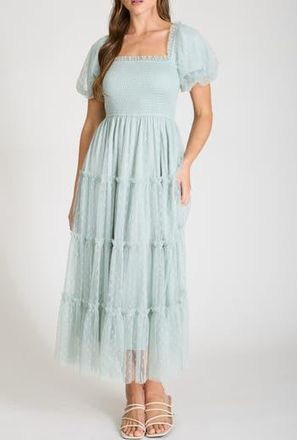 Blu Pepper Puff Sleeve Midi Dress in Sage at Nordstrom Rack, Size Medium
