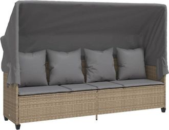 vidaXL Vidaxl - Tumbona Con Capota Y Cojines Rat&aacute;n Sint&eacute;tico Beige