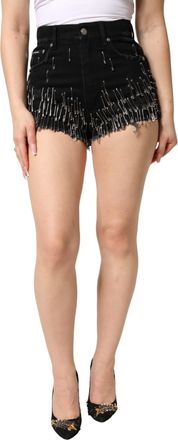 Dolce & Gabbana Black Pins Cotton Denim Hot Pants Womens Shorts